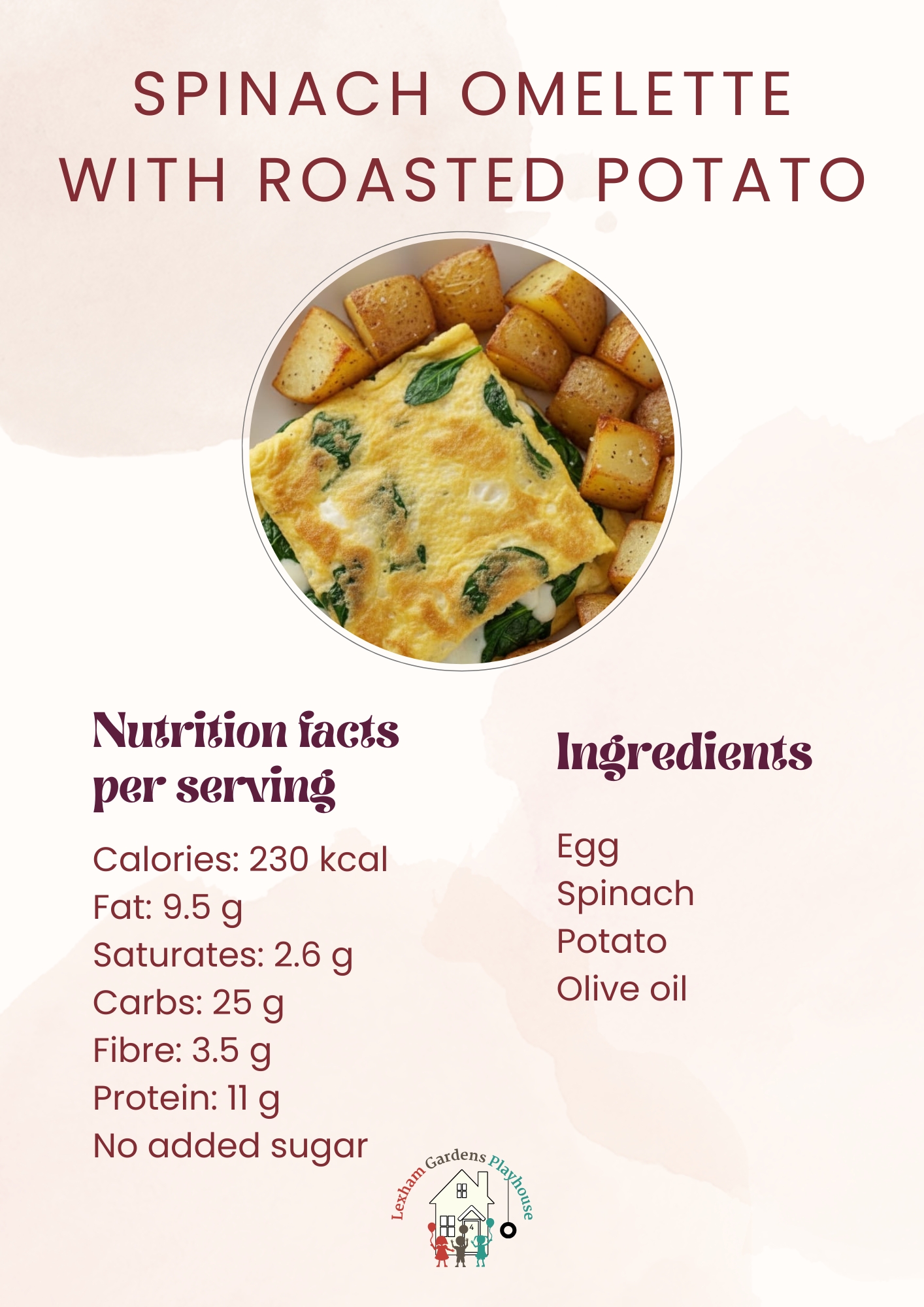 Spinach omelette with roasted potato