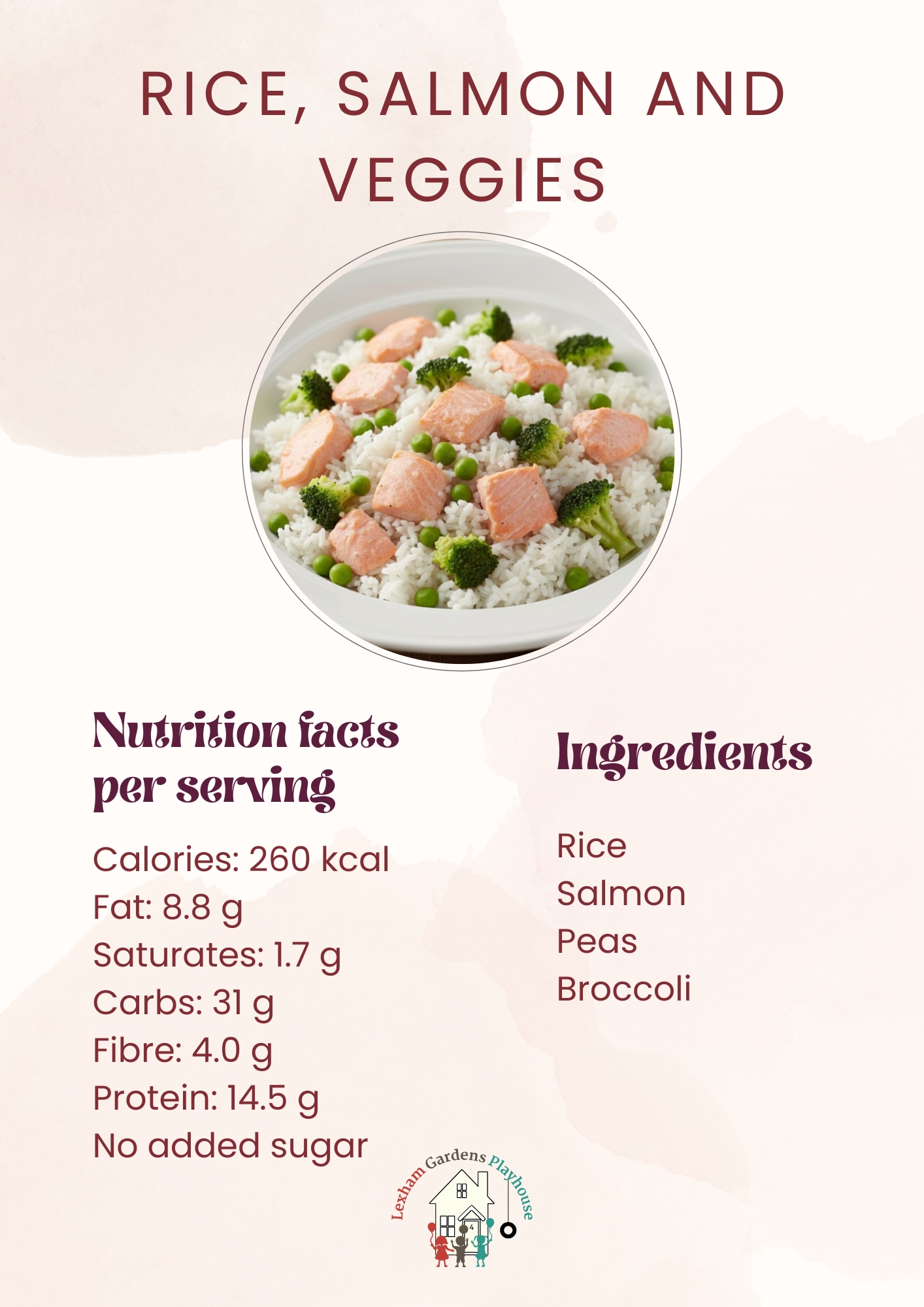 Rice, salmon and veggies